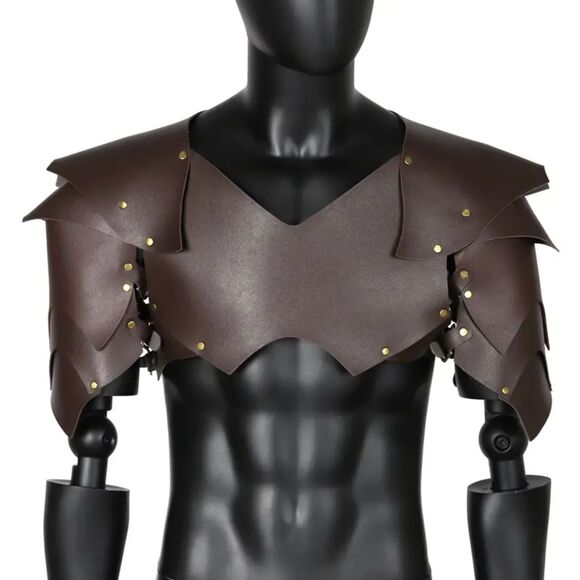 Vegan Leather Medieval Knight Shoulder Armor Larp Cosplay Pauldrons Breastplate - Picture 2 of 6